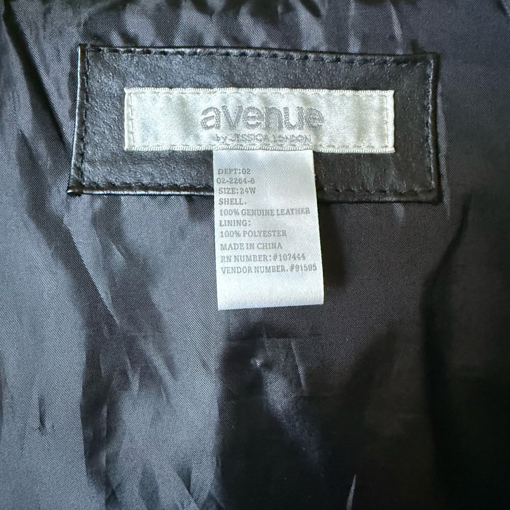 Avenue by Jessica London Black Leather Jacket